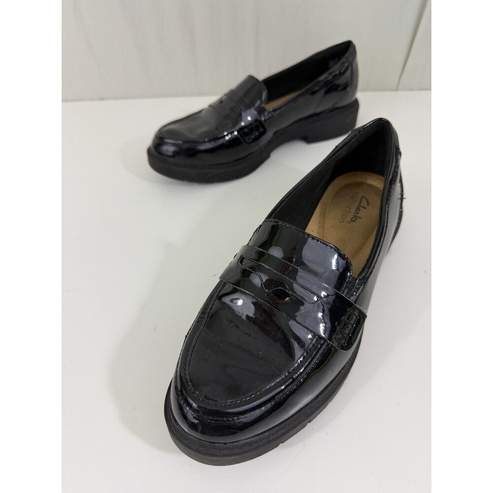 Clarks Westlynn Ayla Shoes Womens Sz 9.5 Wide Slip On Chunky PennyLoafers Black